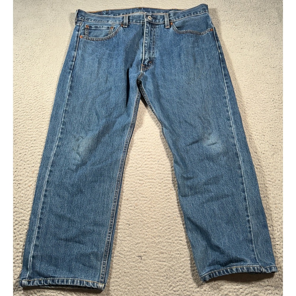 Levi's 505 Jeans Men 38x25.5 Blue Medium Wash Denim Cotton Mid Rise Straight Leg